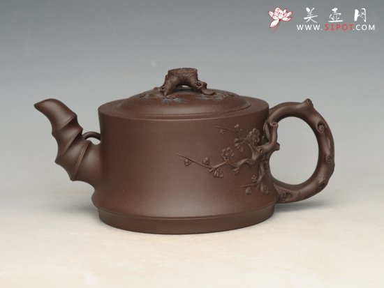 紫砂壶图片：松竹梅  泥料：紫泥 容量：560cc - 宜兴紫砂壶网
