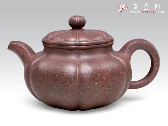紫砂壶图片：葵仿古  泥料：调砂紫  容量：500CC - 宜兴紫砂壶网