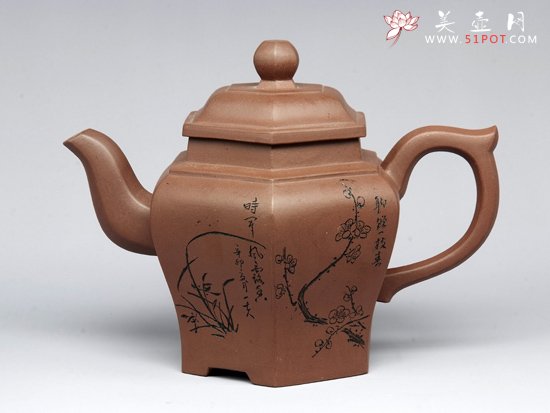 紫砂壶图片：高六方   泥料：清水泥 - 宜兴紫砂壶网