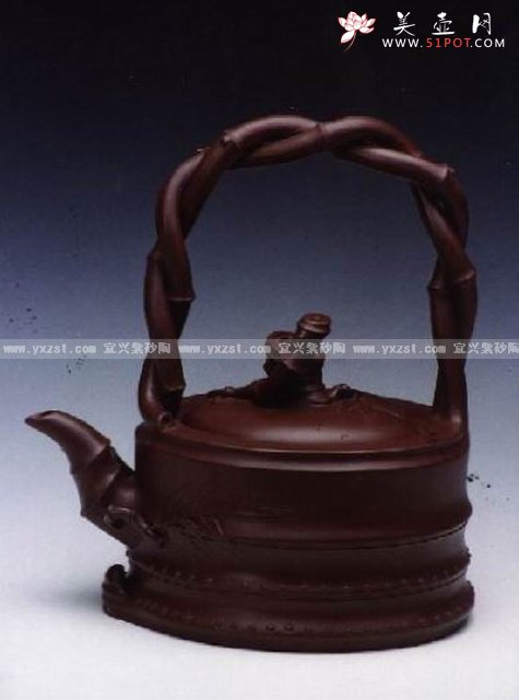 紫砂壶图片：大双竹提梁壶 - 宜兴紫砂壶网