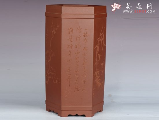 紫砂壶图片：六方笔筒 - 宜兴紫砂壶网