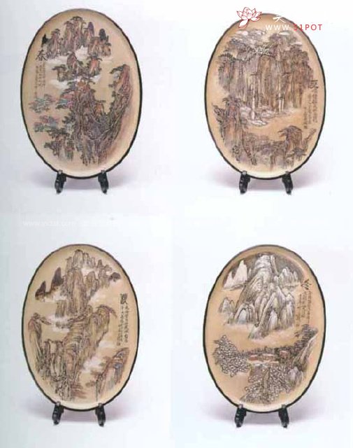 紫砂壶图片：春夏秋冬挂盘 - 宜兴紫砂壶网