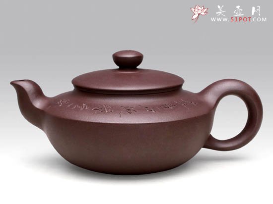 紫砂壶图片：汉扁  泥料：紫泥  容量：400CC - 宜兴紫砂壶网