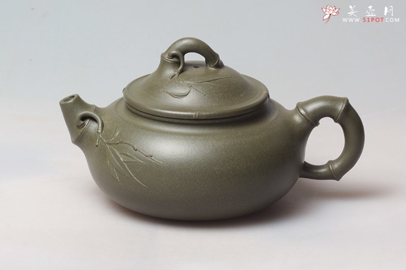紫砂壶图片：绿泥雅竹壶 - 宜兴紫砂壶网
