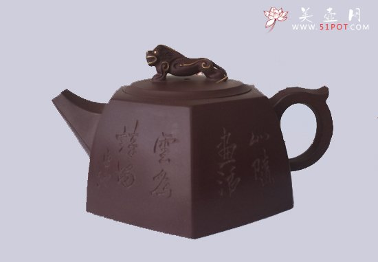 紫砂壶图片：六方青狮 - 宜兴紫砂壶网