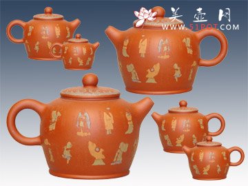 紫砂壶图片：水浒传六件套 - 宜兴紫砂壶网