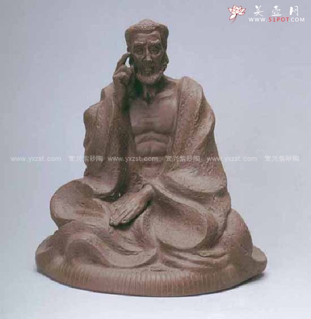 紫砂壶图片：沉思罗汉(雕塑) - 宜兴紫砂壶网