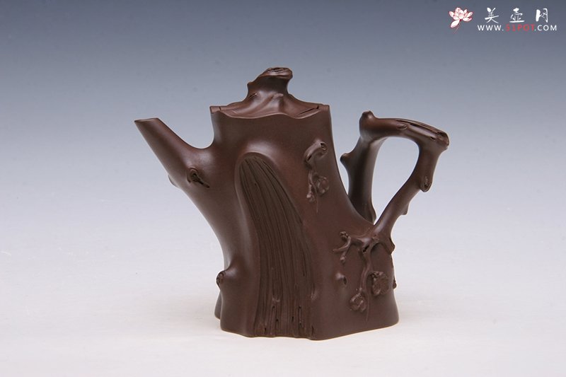紫砂壶图片：小弯把梅桩壶 - 宜兴紫砂壶网