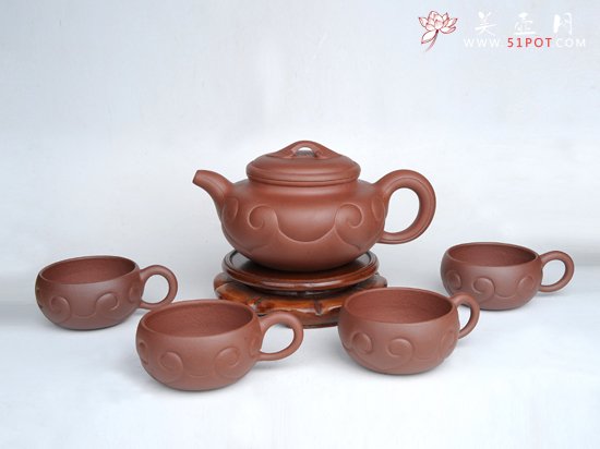 紫砂壶图片：仿古如意套壶  容量：450CC  泥料：底曹青 - 宜兴紫砂壶网