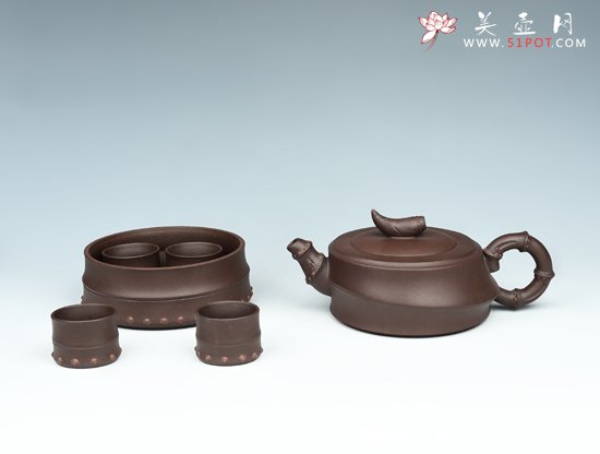 紫砂壶图片：雅竹组壶 - 宜兴紫砂壶网