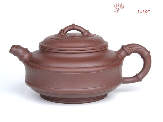 紫砂壶图片：小双线竹鼓  容量：250CC  泥料：拼朱泥 - 宜兴紫砂壶网