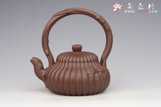 紫砂壶图片：菊花提梁 清水泥 - 宜兴紫砂壶网