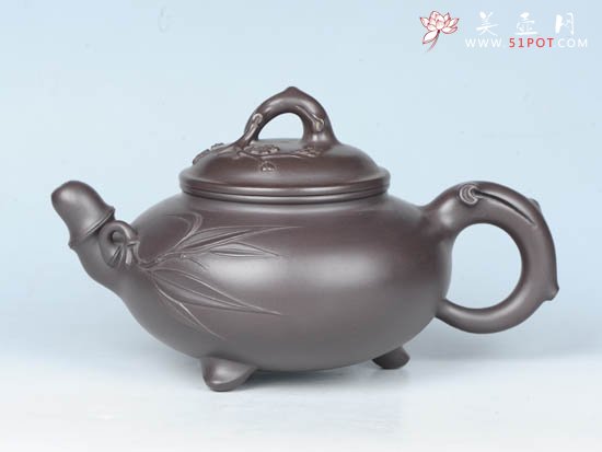 紫砂壶图片：三足梅竹 - 宜兴紫砂壶网