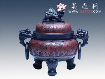 紫砂壶图片：古狩纹样香熏 - 宜兴紫砂壶网