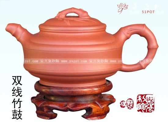 紫砂壶图片：双线竹鼓 - 宜兴紫砂壶网