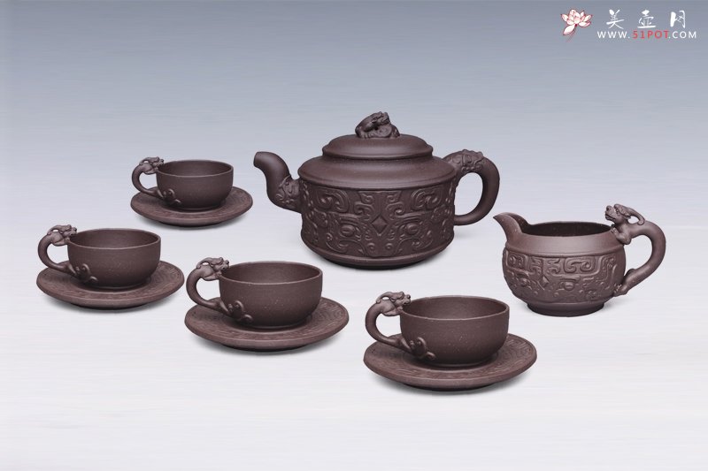 紫砂壶图片：螭龙博古套具 - 宜兴紫砂壶网