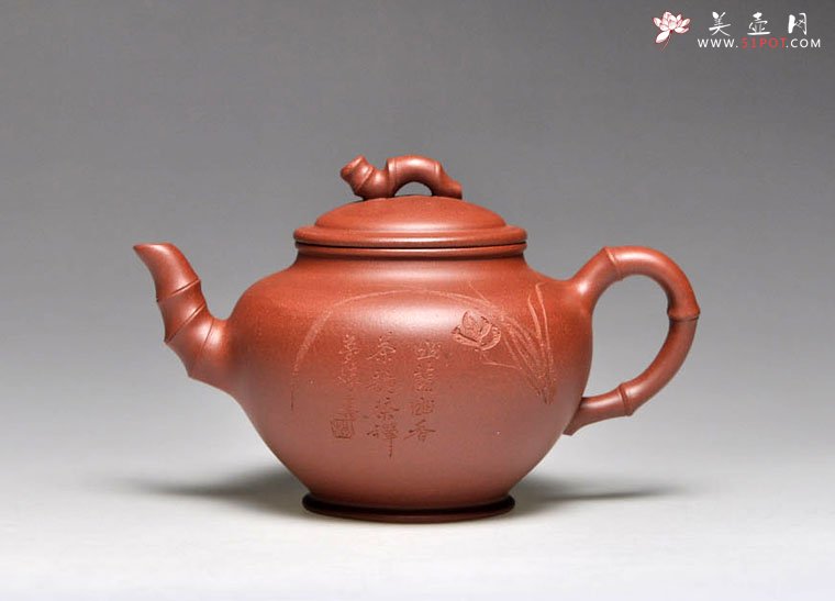 紫砂壶图片：《笑樱竹节》泥料：清水泥 容量：250cc - 宜兴紫砂壶网