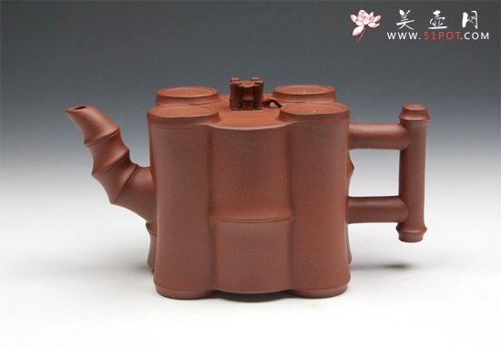 紫砂壶图片：【五竹壶】420cc原矿底槽清 - 宜兴紫砂壶网