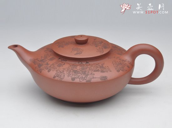 紫砂壶图片：百子汉扁 - 宜兴紫砂壶网