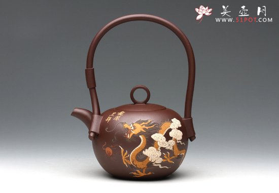 紫砂壶图片：龙凤呈祥提梁 - 宜兴紫砂壶网