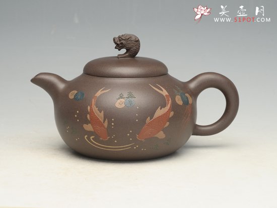 紫砂壶图片：鲤鱼跃龙门 容量：360cc - 宜兴紫砂壶网