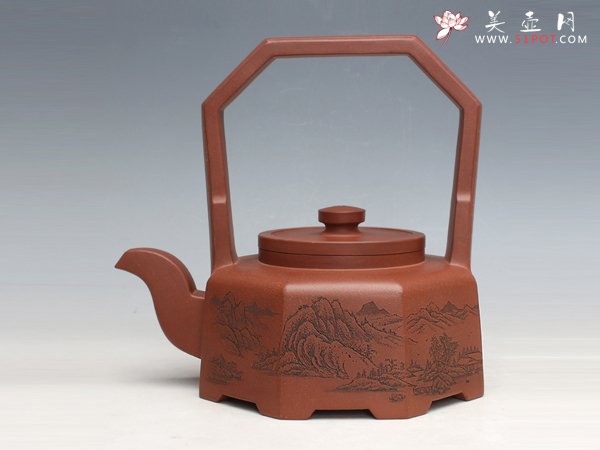紫砂壶图片：八方提梁 - 宜兴紫砂壶网