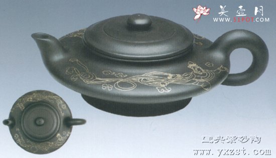 紫砂壶图片：镶金大飞天壶 - 宜兴紫砂壶网