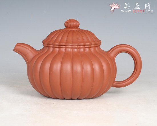 紫砂壶图片：腰圆筋纹菊花壶 - 宜兴紫砂壶网