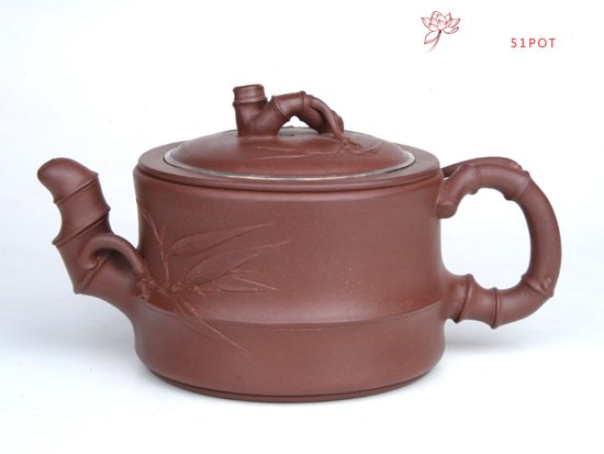 紫砂壶图片：中竹段  容量：450CC  泥料： 拼朱泥 - 宜兴紫砂壶网