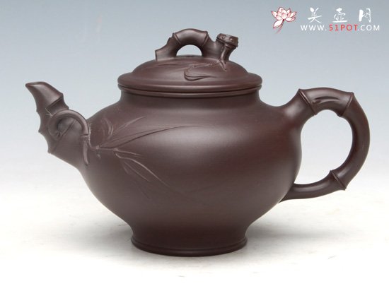 紫砂壶图片：笑樱竹节（紫泥）400ML大  250ML小 - 宜兴紫砂壶网