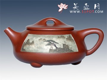 紫砂壶图片：泥绘石瓢 - 宜兴紫砂壶网