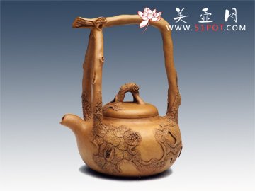 紫砂壶图片：树瘿提梁壶 - 宜兴紫砂壶网
