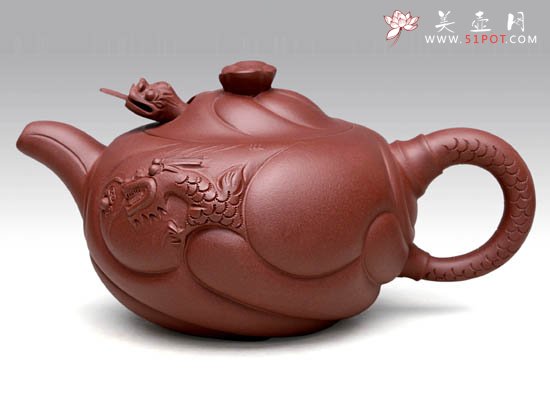 紫砂壶图片：鱼化龙  泥料：拼紫  容量：350CC - 宜兴紫砂壶网