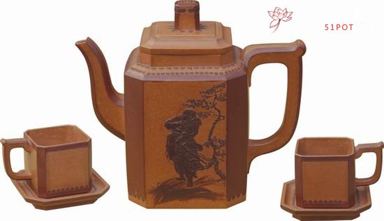 紫砂壶图片：百日八方套具 - 宜兴紫砂壶网