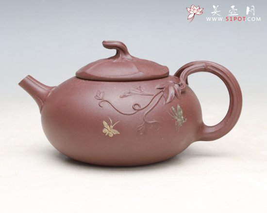 紫砂壶图片：千里情牵全手工制作紫泥 - 宜兴紫砂壶网