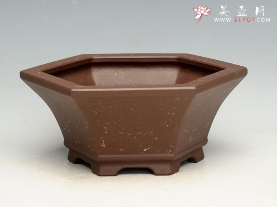 紫砂壶图片：六方桂花砂盆 - 宜兴紫砂壶网