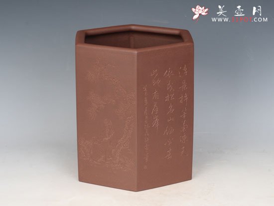 紫砂壶图片：六方笔筒（全手工） - 宜兴紫砂壶网