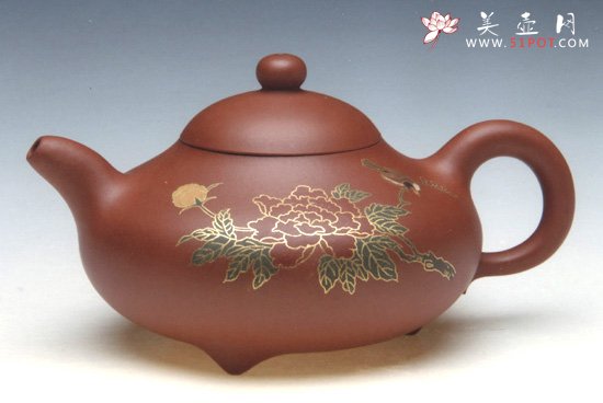 紫砂壶图片：国色天香（镶金丝） - 宜兴紫砂壶网