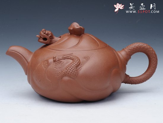 紫砂壶图片：鱼化龙（朱泥） - 宜兴紫砂壶网