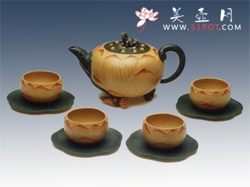 紫砂壶图片：荷花套具 - 宜兴紫砂壶网