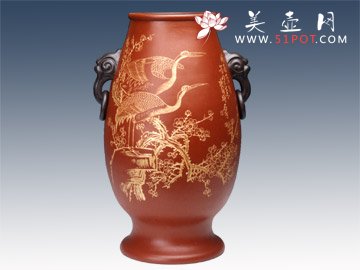 紫砂壶图片：双耳祥瑞瓶 - 宜兴紫砂壶网