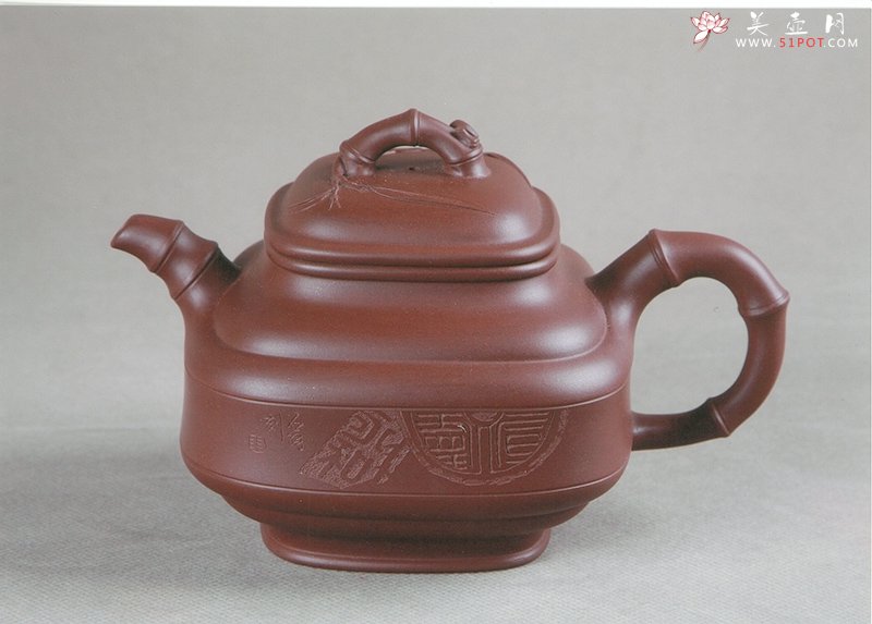 紫砂壶图片：四方圆竹鼎 - 宜兴紫砂壶网