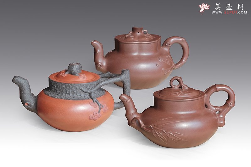 紫砂壶图片：岁寒三友组壶 - 宜兴紫砂壶网