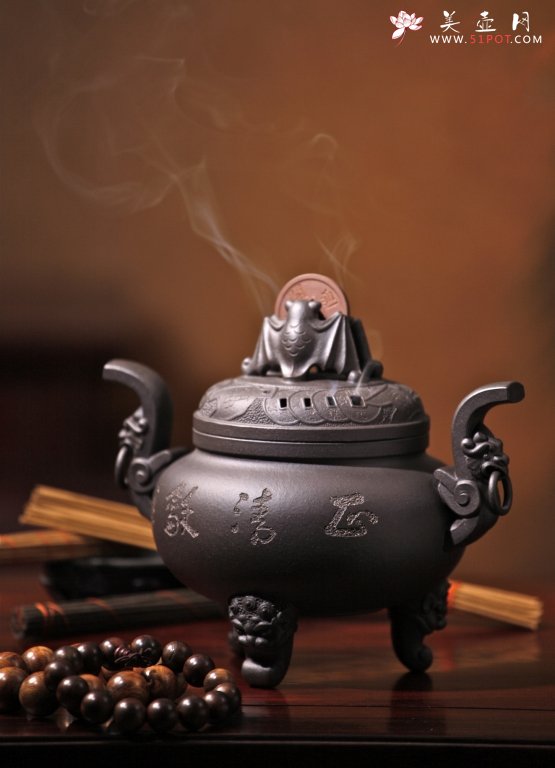 紫砂壶图片：蝠在眼前香炉 - 宜兴紫砂壶网