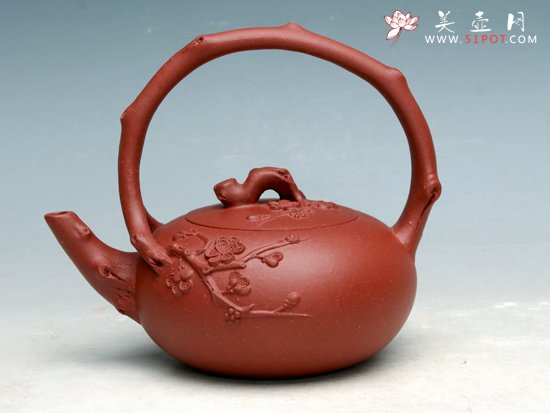 紫砂壶图片：梅花提梁壶 - 宜兴紫砂壶网