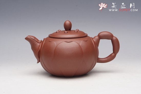 紫砂壶图片：荷叶莲子壶 清水泥 420CC - 宜兴紫砂壶网