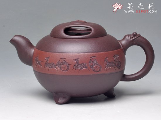 紫砂壶图片：三足如意（紫泥）1... - 宜兴紫砂壶网