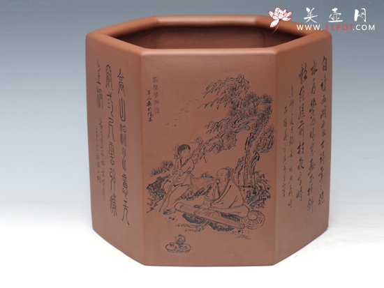 紫砂壶图片：全手工六方笔筒    泥料：原矿清水泥  高宽各20 - 宜兴紫砂壶网