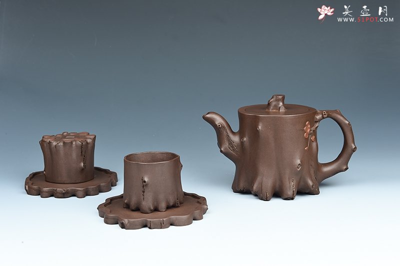 紫砂壶图片：五头梅桩套壶 - 宜兴紫砂壶网