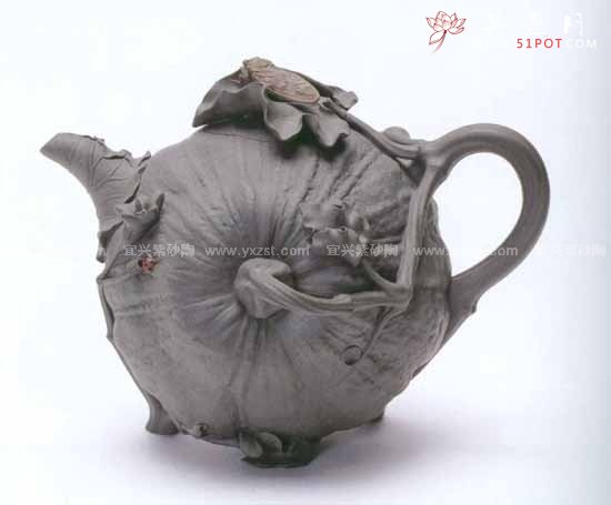 紫砂壶图片：鸣蝉瓜壶 - 宜兴紫砂壶网